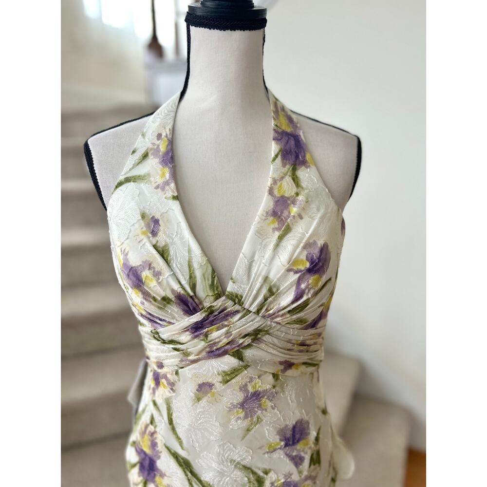 NWT Azazie Atelier Leora Tulip Print White Halter Maxi Dress - Picture 4 of 8